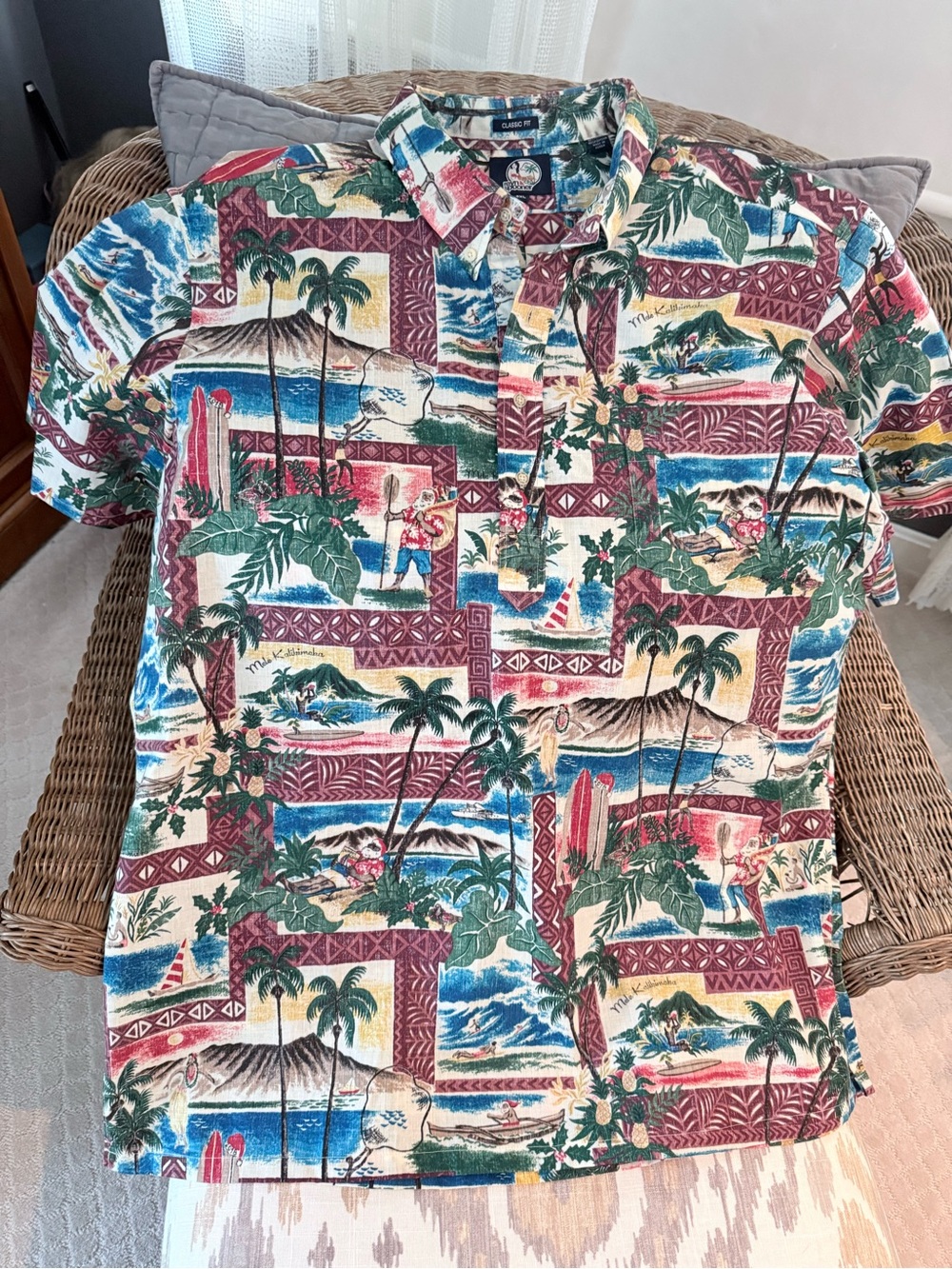 reyn spooner Multicolor Hawaiian Polo with Christmas Tropical Scene